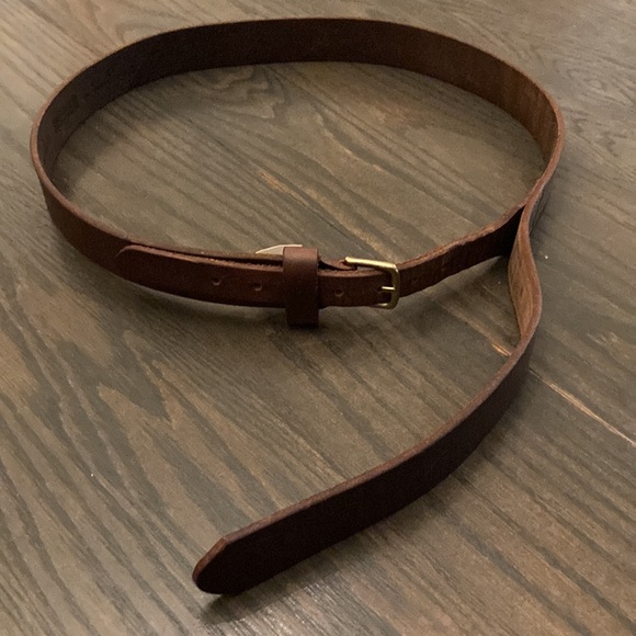 Duluth Trading Women Small Made in USA Lifetime Leather Brown Brass Belt - Picture 2 of 5